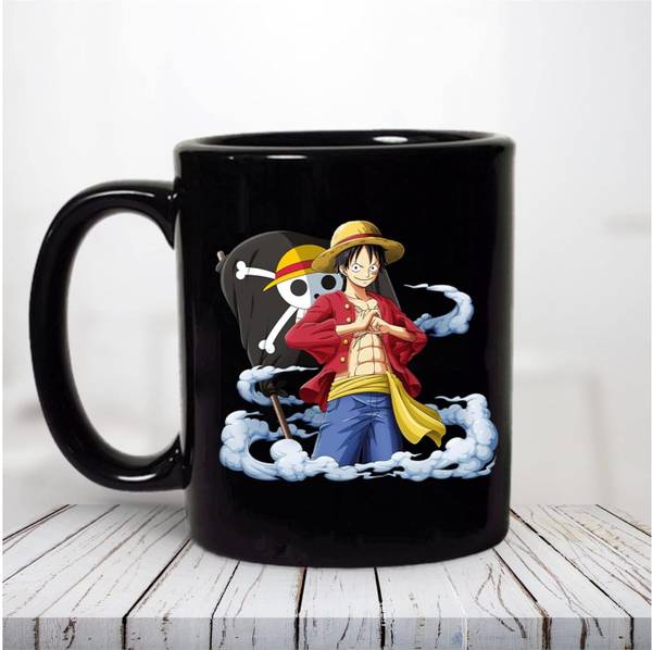 craft maniacs ONE PIECE LUFFY SYMBOL ANIME PRINTED 330 ML BLACK MUG FOR ANIME LOVERS Ceramic Coffee Mug