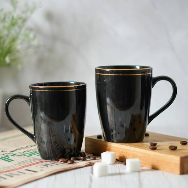 Femora Black Gold Line Tea Cup Ceramic Coffee Mug