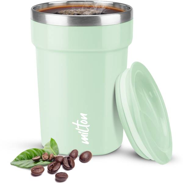 MILTON Cool Touch Deccan 350 Stainless Steel with Lid, Aqua Green Stainless Steel Coffee Mug