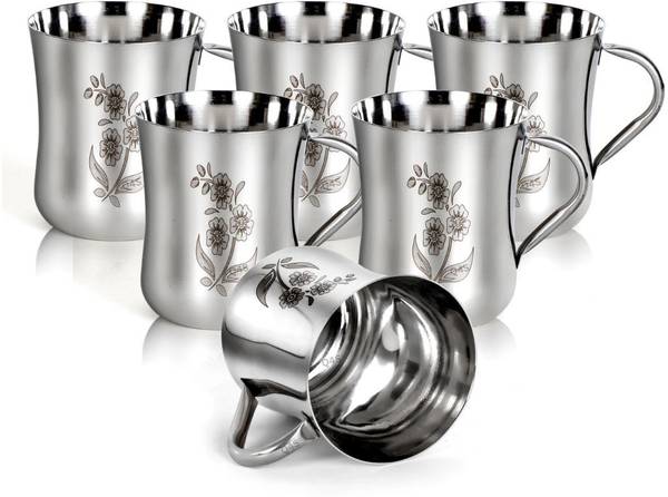 Q4S Laser Etching Floral Design Print Steel Cup Set Stainless Steel Coffee Mug