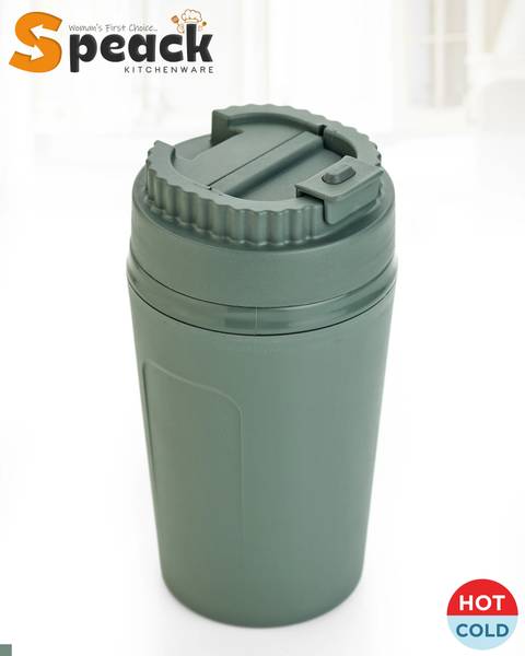 SPEACK Double-Wall Insulated, Hot & Cold, Leak-Proof, Flip-Top Lid Plastic, Stainless Steel Coffee Mug