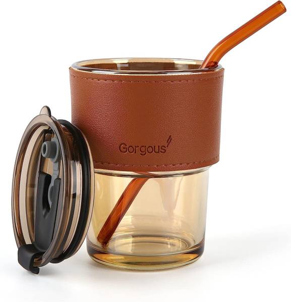 ENTRYZONE Glass Travel Tea and Coffee Fruit Juice Milk Sipper Tumbler with Straw & Lid Glass Tumbler