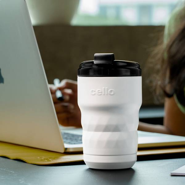 cello Nomad Vacusteel 350 ml | Vacuum Insulated Flask | Travel, White Stainless Steel Coffee Mug