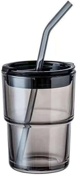 anjaneya enterprise Glass Tumbler with Lid and Glass Straw Coffee Tea Milk for Home Office Glass Tumbler