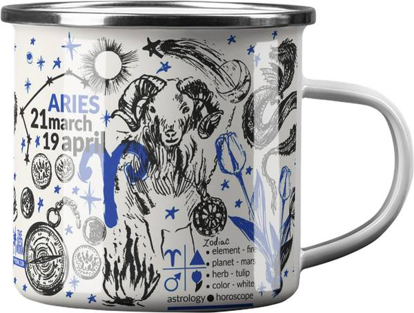 The Desi Monk AriesZodiac Unbreakable Enamel Military is Microwave Safe 330ml Stainless Steel Coffee Mug