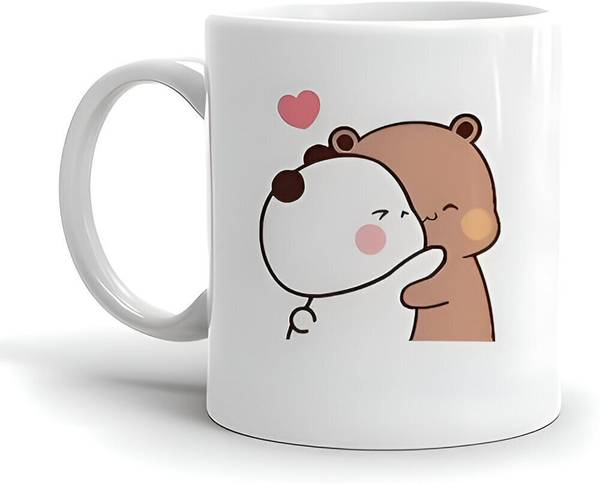 Abhi Creation Ceramic Printed White Coffee/Cup(Dudu Bubu Printed), White 350ML Ceramic Coffee Mug