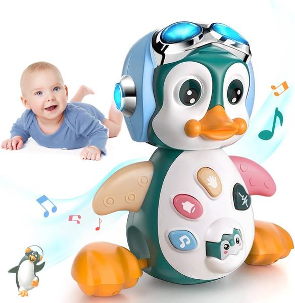 KIDOLOGY Musical Crawling Penguin Baby Toy with LED Lights for Babies, Toddlers and Kids