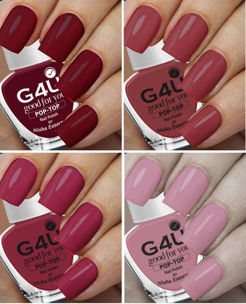 G4U Bright 4 Piece Quick Dry Nail Polish Kit A4 Wine-Mauve-Brown-Pink