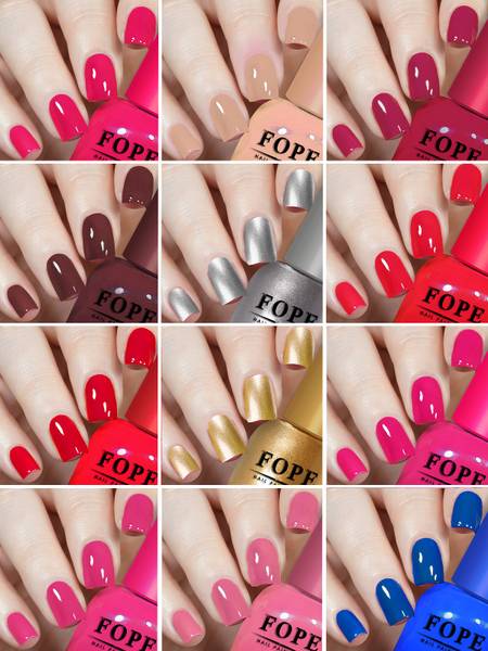 FOPE Quick Drying Nail Polish Latest Shades Collection Blue, Silver, Golden, Blood Red, Dark Brown, Light Pink, Purple, Tomato Red, Pink, Dark Pink