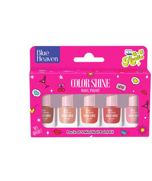 BLUE HEAVEN Color Shine Pack of 5 Mini Nail Polish Kit, 9to5 Hustle, Glossy Gel Finish 9to5 Hustle