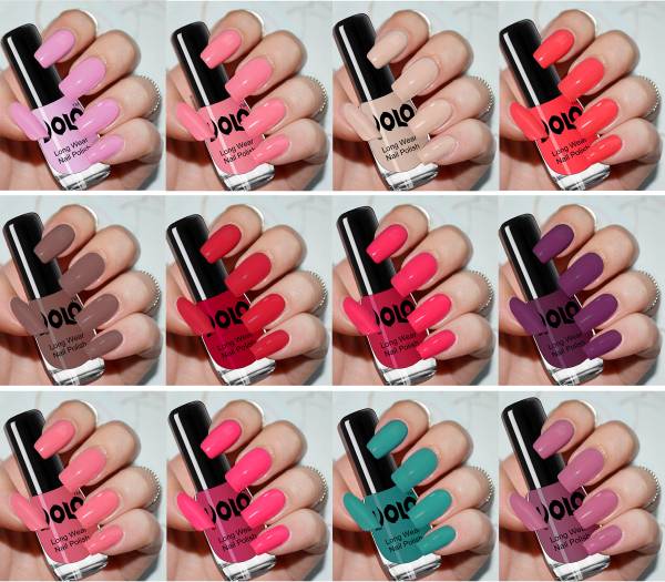 Volo Color Rich Toxic Free Perfection Shine Nail Polish Set of 12 Combo-No-105 Light Purple, Light Pink, Pink Nude, Coral Compass, Wine Maroon, Pink M...