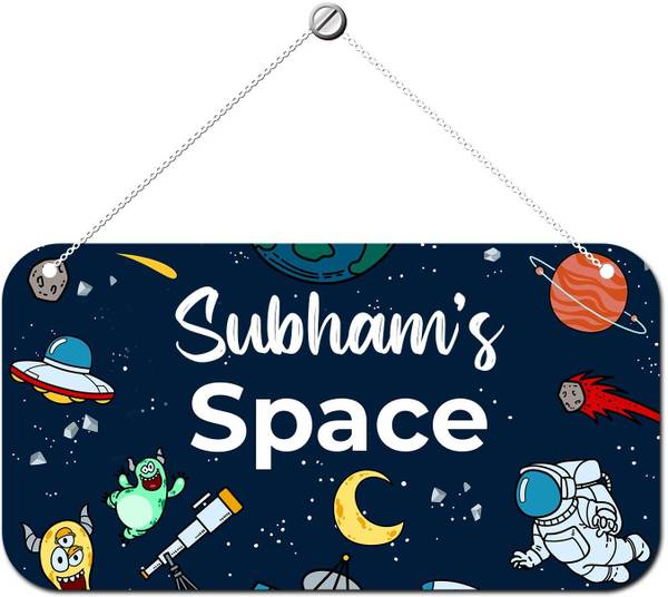 ARTBUG Wooden Space Theme Subham Name Door Sign, Wall Hanging for Kids Room Name Plate