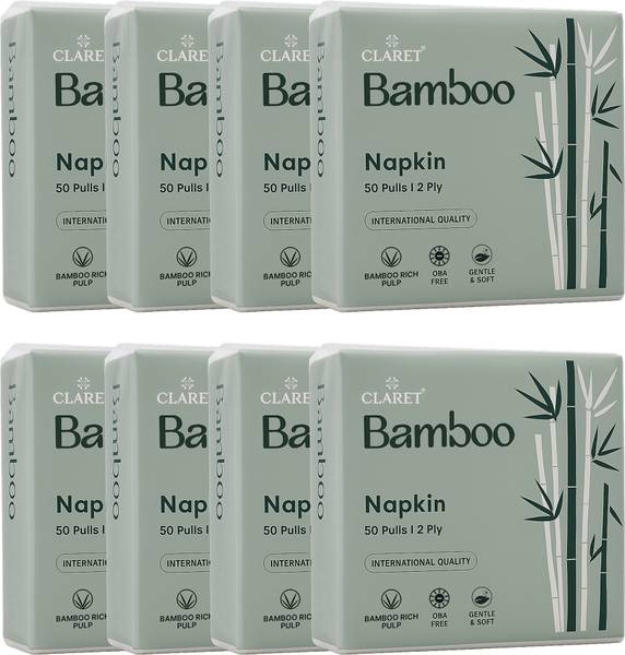 CLARET Bamboo Napkin | 2-Ply | 50 Pulls | Bamboo Rich Pulp | OBA Free | Gentle & Soft White Paper Napkins