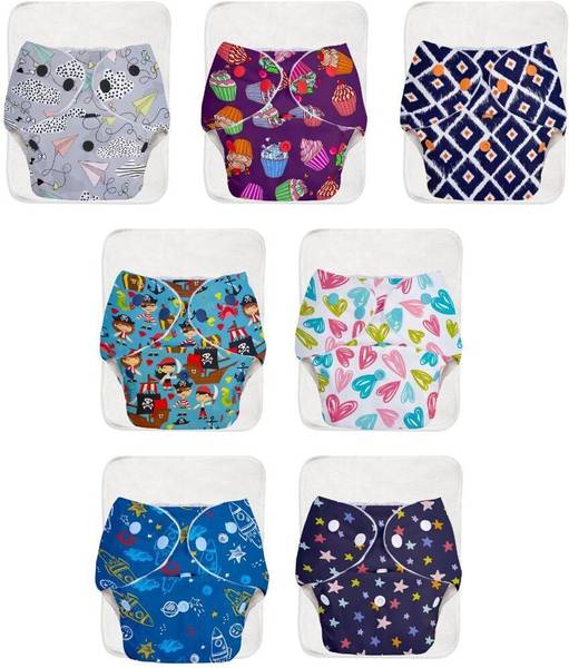 Superbottoms BASIC 7 Cloth Diapers Washable & Reusable for 3M-3Y (7 Shells + 7 Inserts)