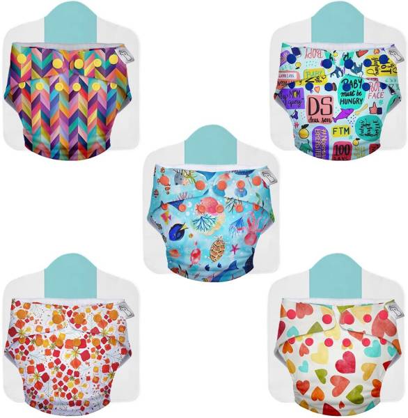 Superbottoms Cloth Diaper Combo Pack of 5 Freesize UNO With 5 inserts/pads
