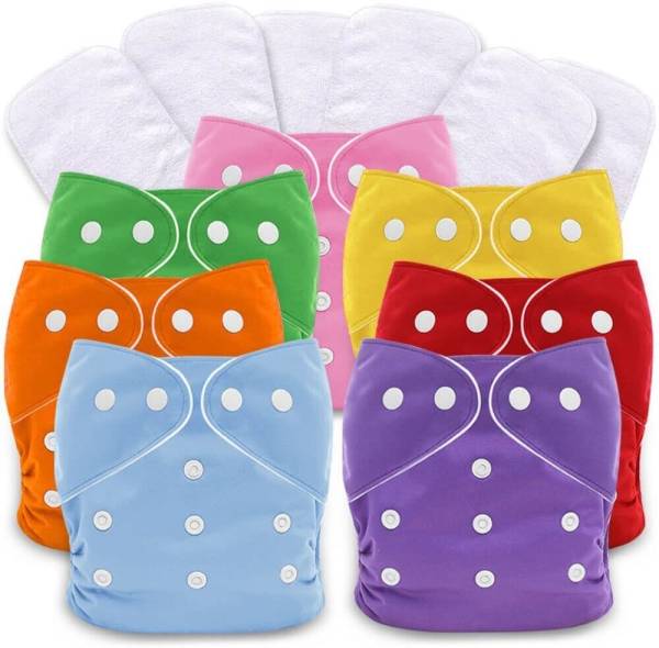 GOODVIBES Baby's Washable Reusable Adjustable 7 Cloth Diapers with 7 White Inserts