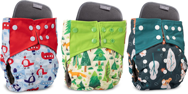 LuvLap Reusable Baby Cloth Diapers Combo pack of 3, white & green,