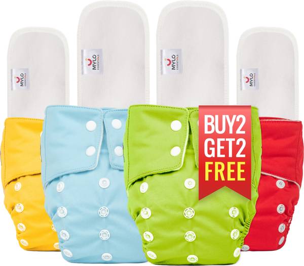 MYLO Cloth Diaper for Babies Washable, Reusable Diaper 3M-3Y-Blue, Yellow, Green, Red