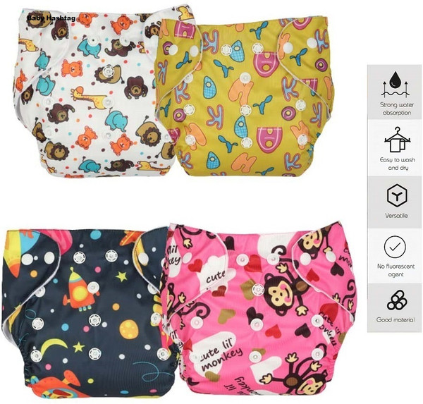Baby Hashtag Reusable Cloth Diapers + Insert Pad, Washable, 100% Absorption, 0 - 3 yrs