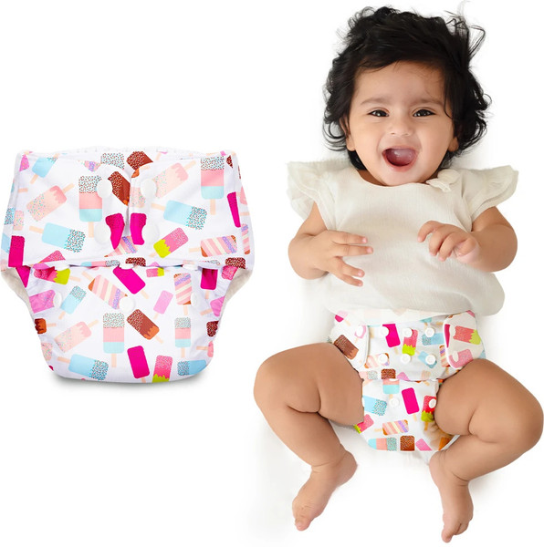 Superbottoms Basic Certified Soft Fleece Lined Pocket Cloth Diaper with 1 Wet-Free Insert (FreeSize Reusable & Adjustable Cloth Diaper,Fits from 5-17 kg, Icecream)