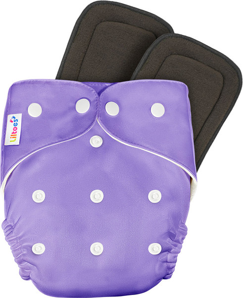 LILTOES Reusable Cloth Diaper + 2 Bamboo Charcoal Inserts - Purple Color