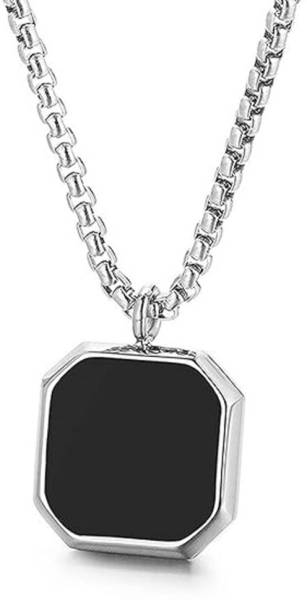 Oscar Enterprises Black Cube Bar Pendant Necklace For Mens and Grils Silver Plated Stainless Steel Chain