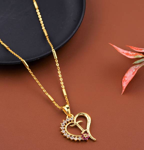 JETWAL T Name Pendant Heart Shape Design Alphabet T Locket with 18 Inch Chain Gold-plated Alloy Pendant