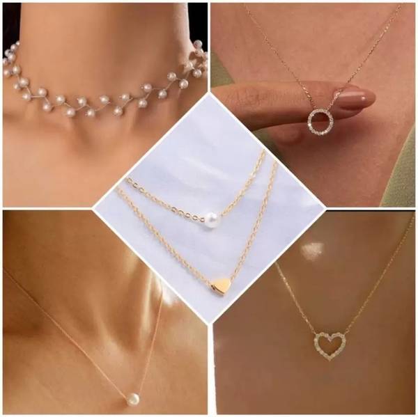 brado jewellery Combo of 5 Traditional 18 inch Daily Wear Necklace Set for Women Diamond Gold-plated Plated Brass Necklace