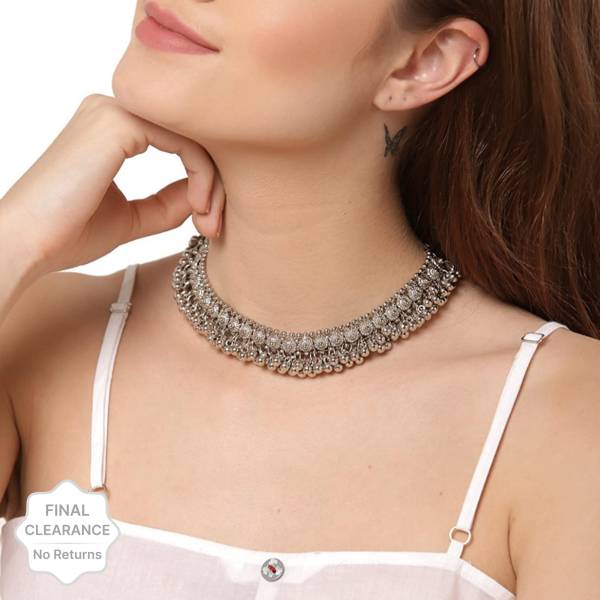 SPARKLIZA Trendy Premium Quality German Necklace Beautiful for Girls Beads Silver Plated Alloy Choker
