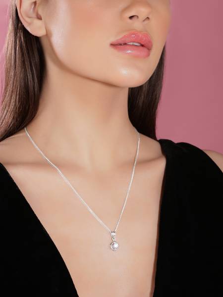 RUBANS Rubans Rhodium Plated, Minimal Chain Solitaire Zircon Studded Pendant Necklace. Rhodium Plated Brass Chain