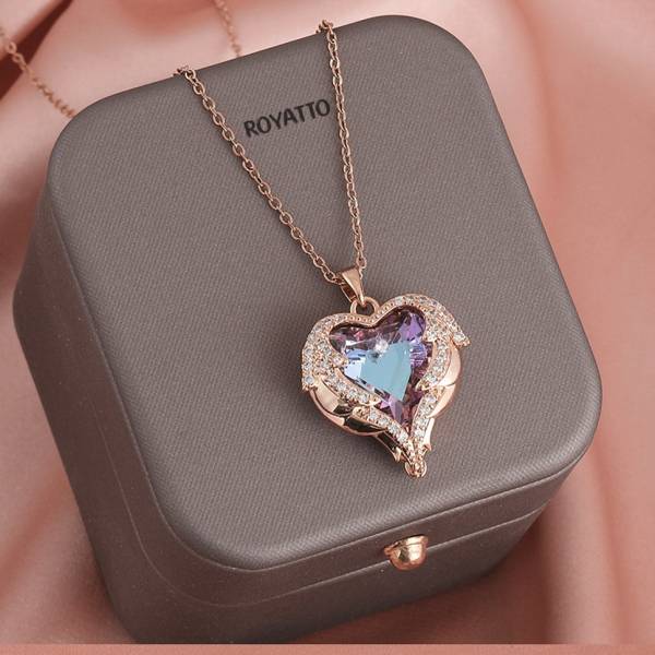 Royatto Angel Wings Zircon Pendant,Ocean Heart,Korean Crystal Love Heart Necklace9 Cubic Zirconia Brass Plated Stainless Steel Necklace