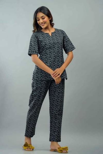 GORDHAN Women Printed Grey Night Suit Set
