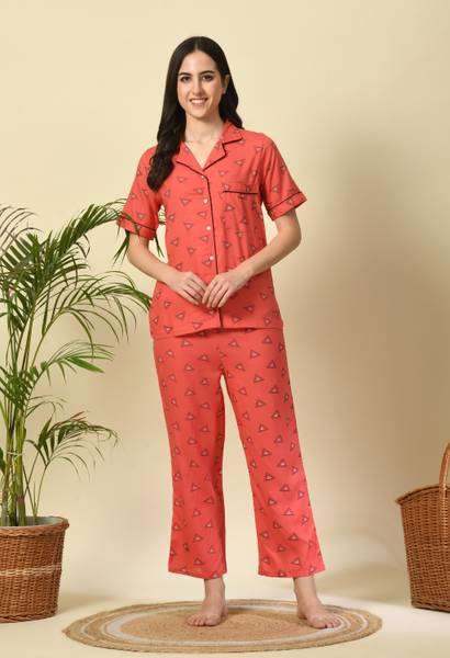 DreamBe Women Printed Red Night Suit Set