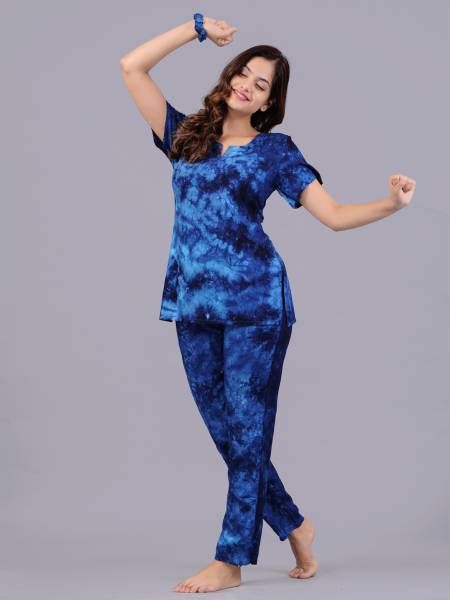 Bachuu Women Printed Dark Blue Night Suit Set