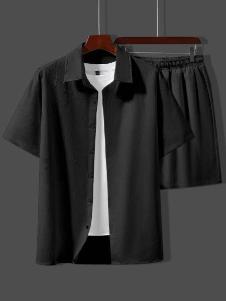 DHAMELIYA ENTERPRISE Men Solid Black Night Suit Set
