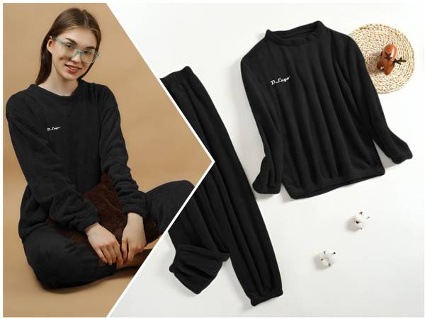 Lugo Women Solid Black Night Suit Set