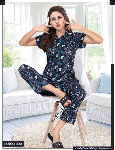 Vania's grace Women Printed Yellow Night Suit Set