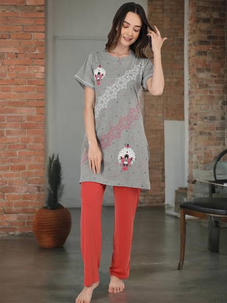 Duchess Women Printed Pink Night Suit Set
