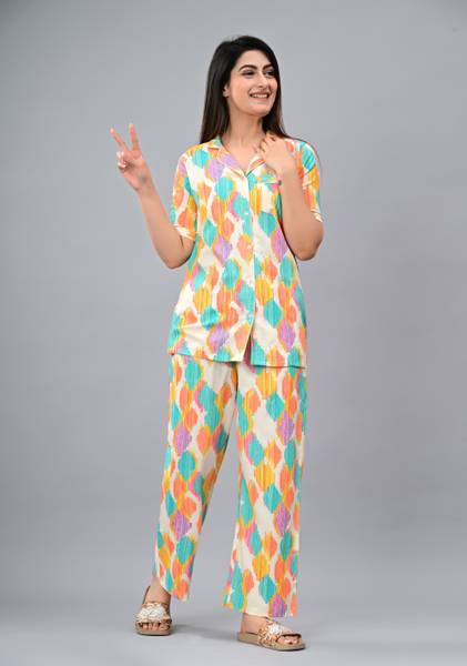 PRADHRUHE Women Printed Multicolor Shirt & Pyjama set