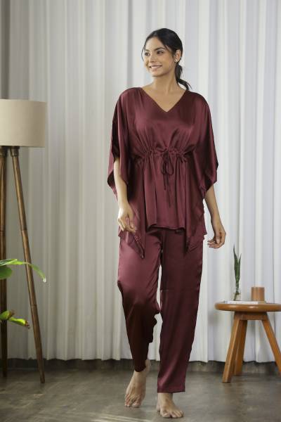 Sanskrutihomes Women Solid Red Night Suit Set