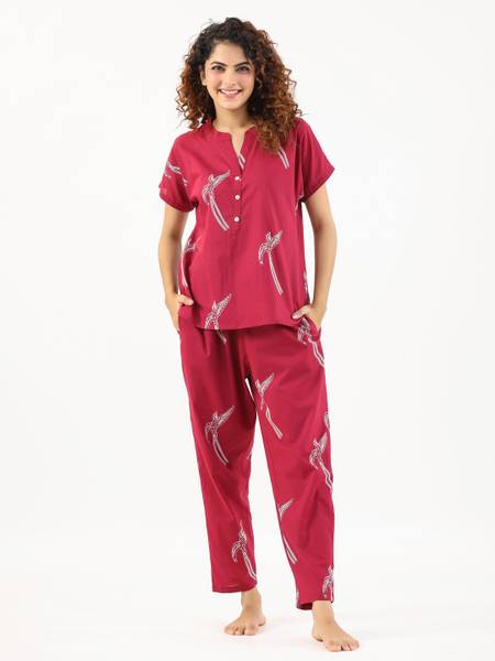 Sanskrutihomes Women Printed Blue Night Suit Set