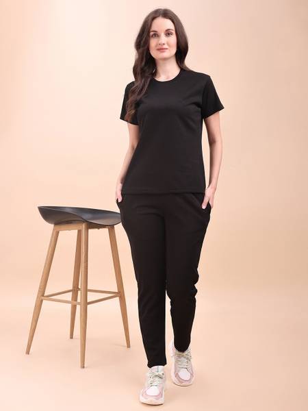 Valudi Women Solid Black Night Suit Set