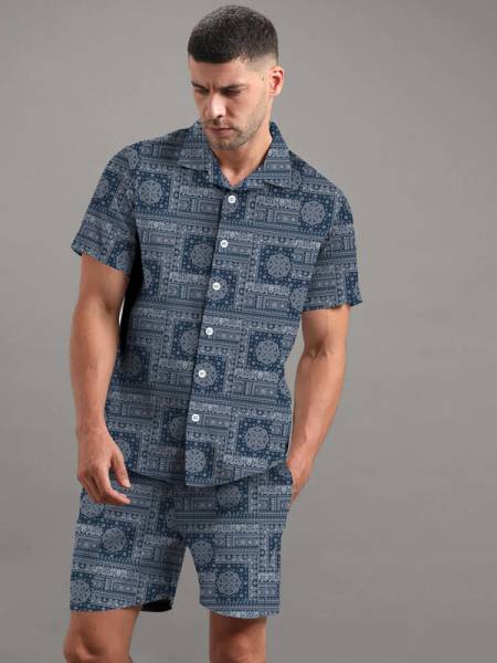 CHEAPSHIRTS Men Printed Blue Night Suit Set