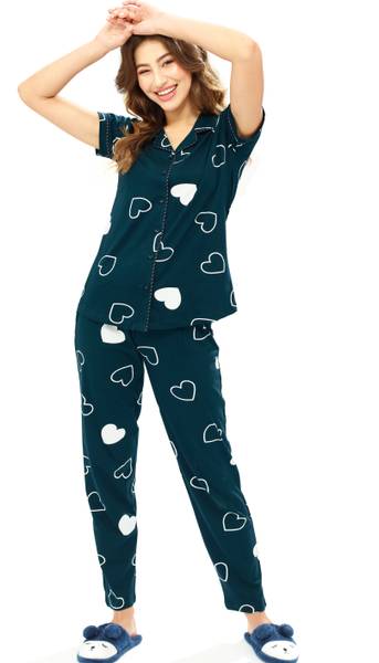 LOTIK Women Printed Green Shirt & Pyjama set