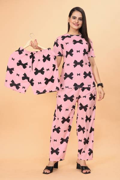 FASHIONGRAB Women Printed Black Top & Pyjama Set