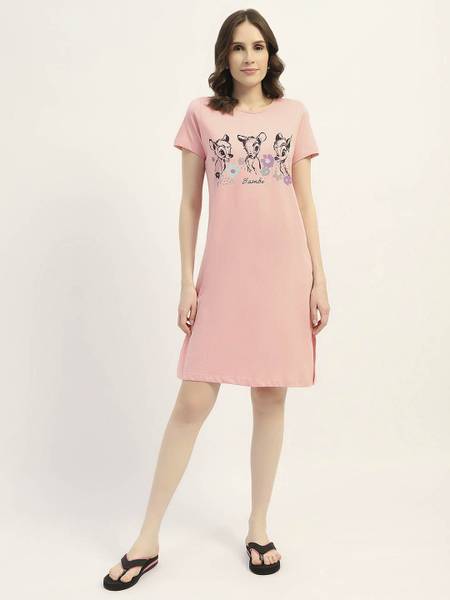 MADAME M SECRET Women Printed Pink Night Suit Set