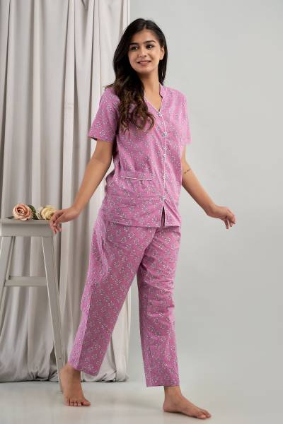 Asami Women Printed Pink Shirt & Pyjama set