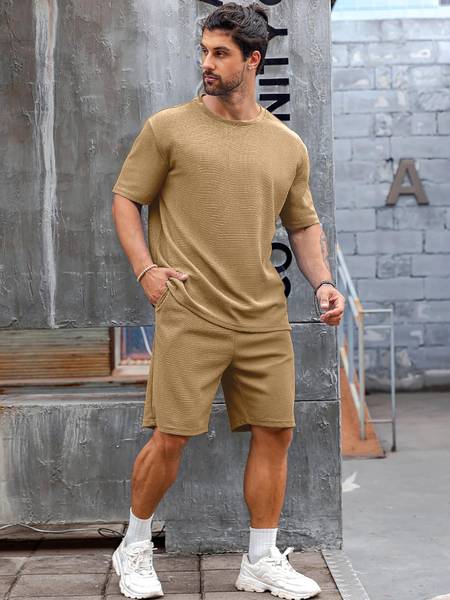 Vogaan Men Solid Brown Top & Shorts Set