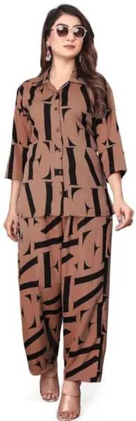 K.C. Women Printed Brown Night Suit Set