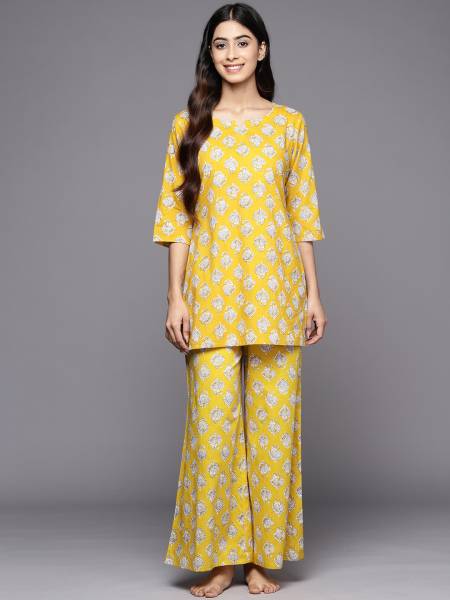 LIBAS Women Printed Yellow Night Suit Set